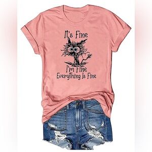 I'm Fine Everything is Fine T-Shirt Short Sleeve, Cat Graphic, cotton blend, NEW